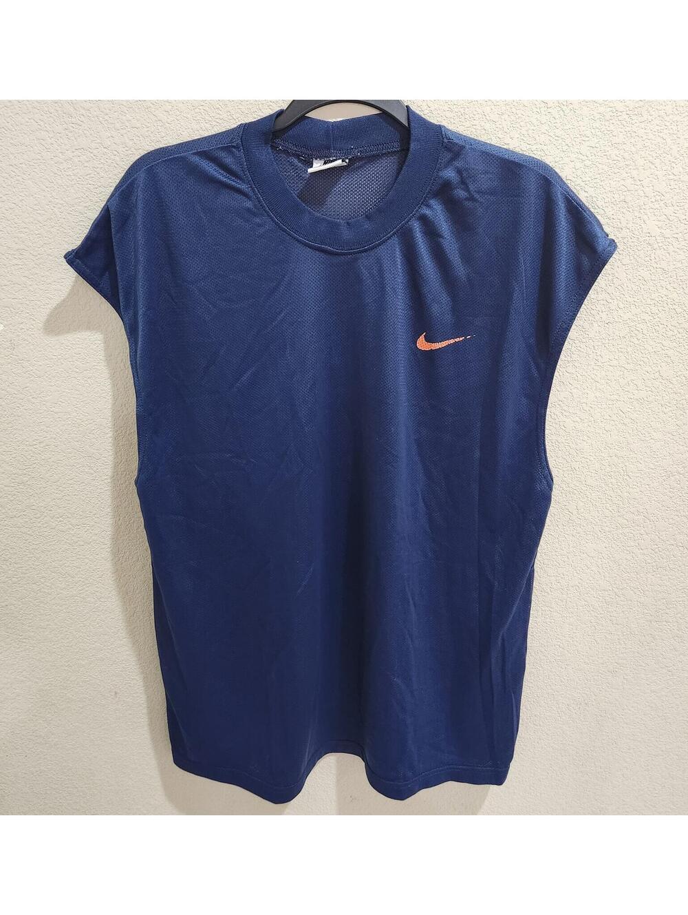 Vintage 1990s Swoosh Nike blue mesh basketball tank top jersey Large made in USA